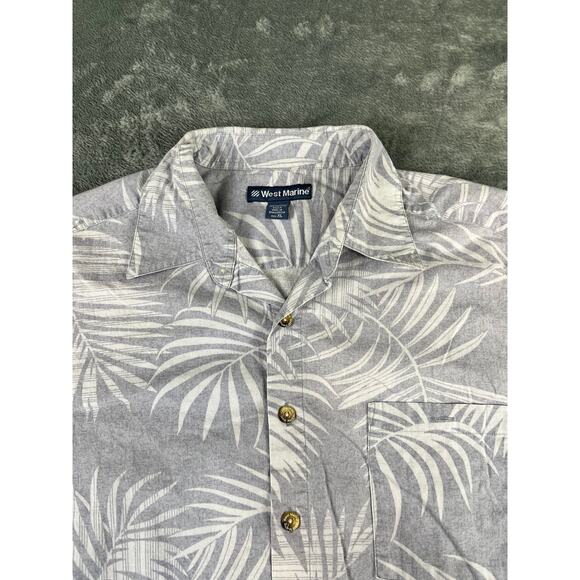 Men’s West Marine XL Gray Hawaiian Palm-Print Short-Sleeve Shirt – Excellent - Picture 4 of 10